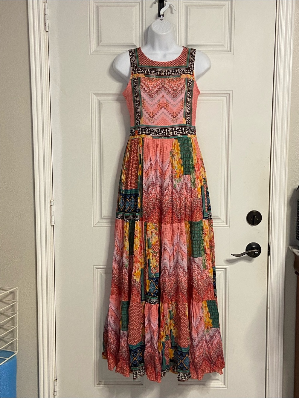 T43-BHANUNI by JYOTI Beaded-Sequined Chevron Bohemian Pattern Prints Maxi Dress